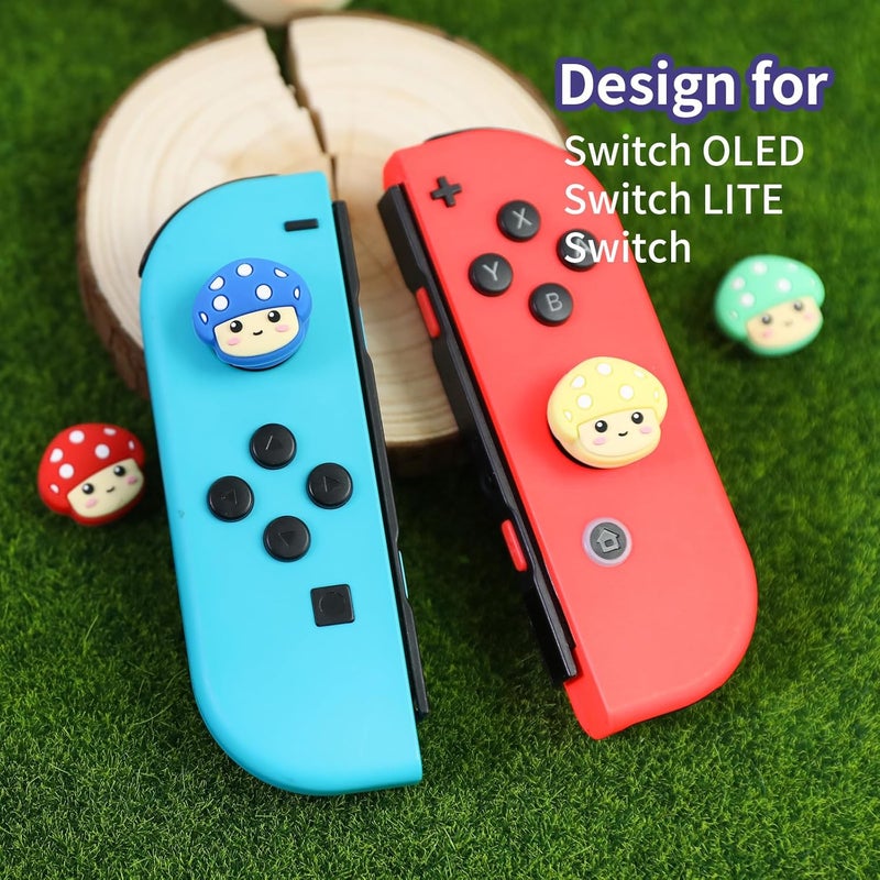 FlyingMage Switch Joycon Thumb Grips Caps, 4 PCS Cute Kawaii 3D Silicone Analog Thumbstick Button Cover Compatible with Nintendo Switch Lite/OLED Joystick Caps (Multicolor Mushroom) - Image 2